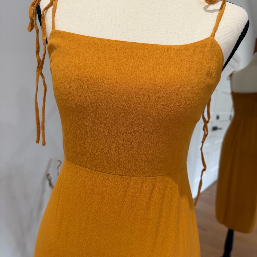Reformation Mustard Tie-Shoulder Mid Dress - Picture 4 of 10
